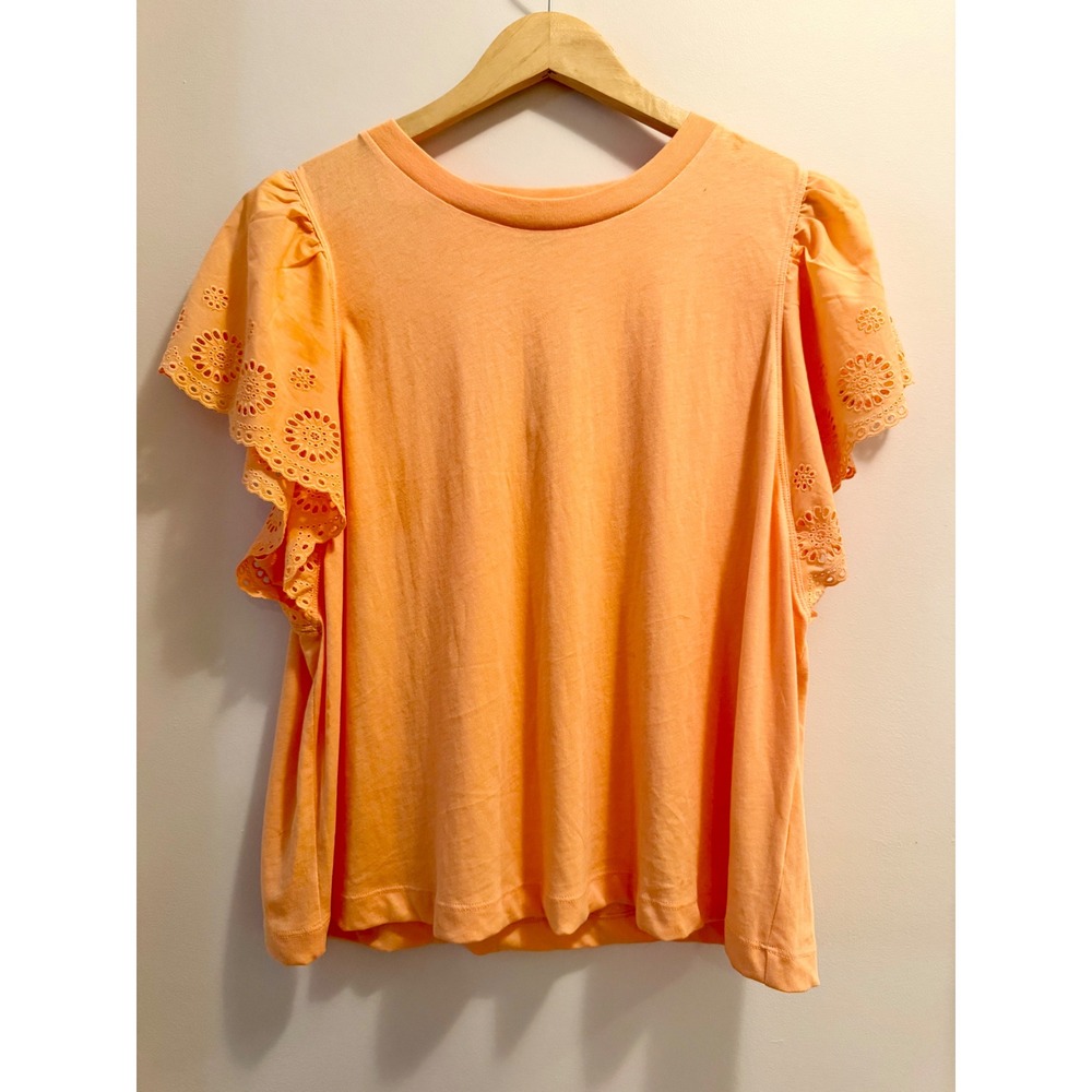 Old Navy NWT Women Peach Orange Eyelet Flutter Sleeve Cotton Tee Top Large
